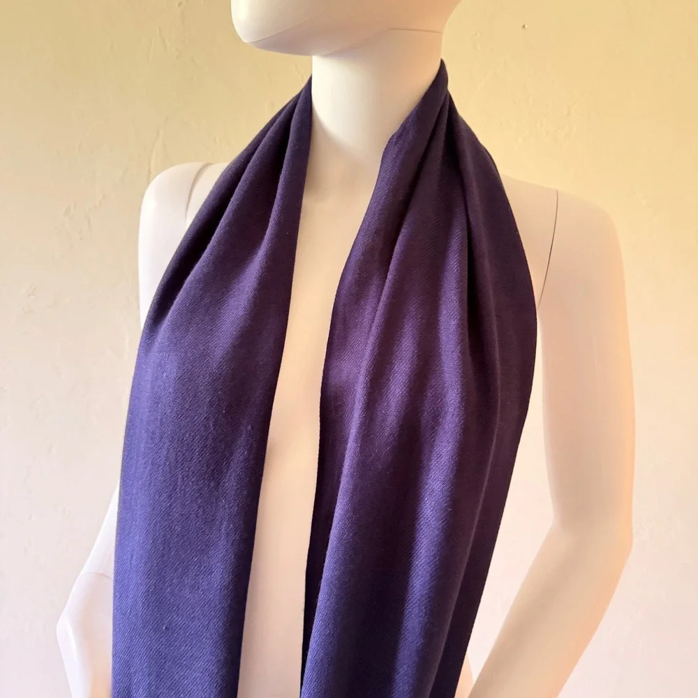 Pashmina Women's Silk Blend Scarf Wrap Navy Solid Fringe Shawl 70x27‎